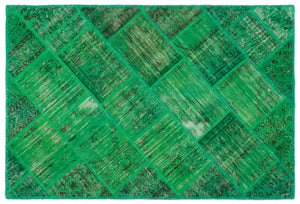 Green Over Dyed Patchwork Unique Rug 3'11'' x 5'11'' ft 120 x 180 cm