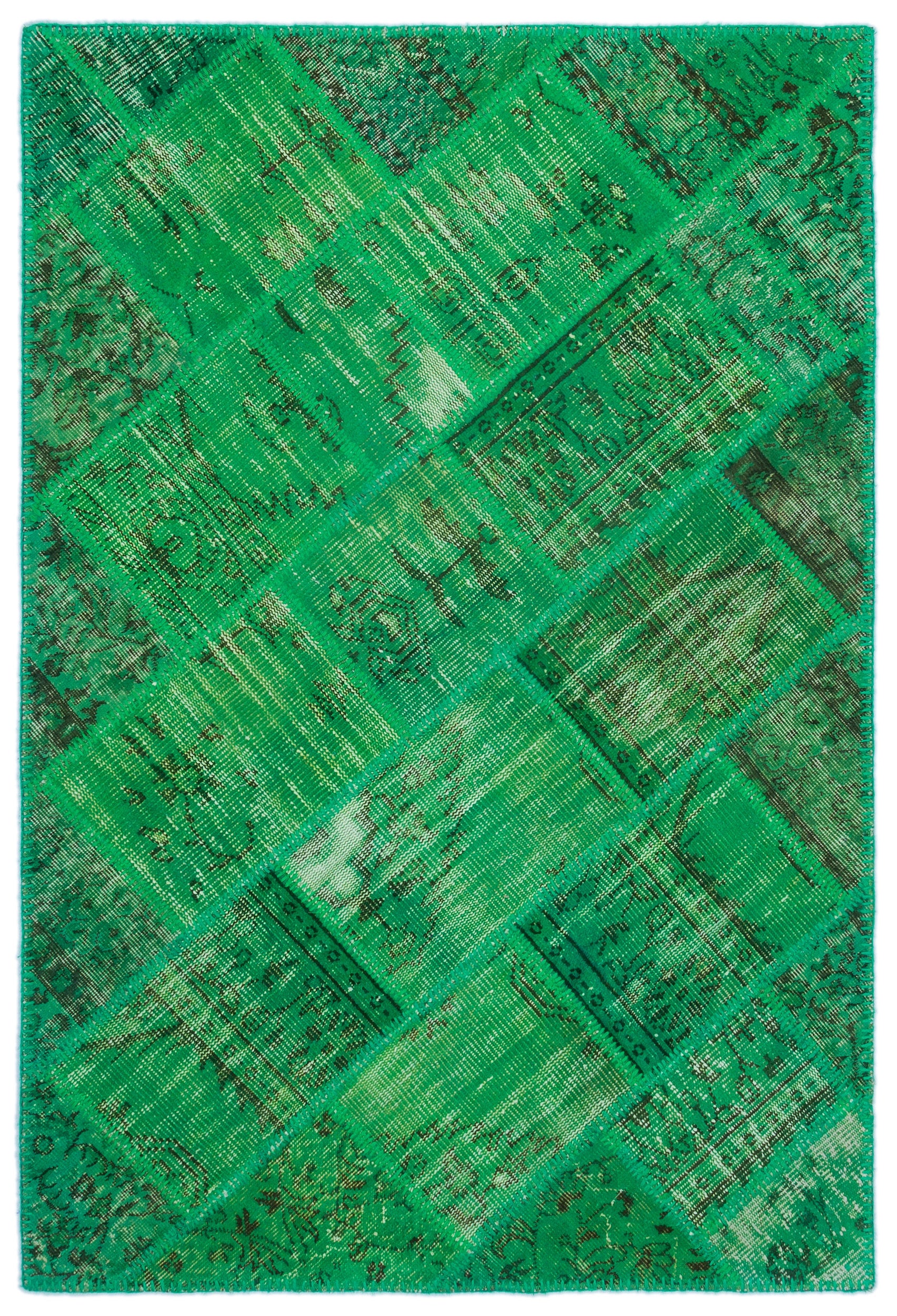 Green Over Dyed Patchwork Unique Rug 3'11'' x 5'11'' ft 120 x 180 cm