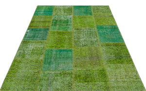 Green Over Dyed Patchwork Unique Rug 5'3'' x 7'7'' ft 160 x 230 cm