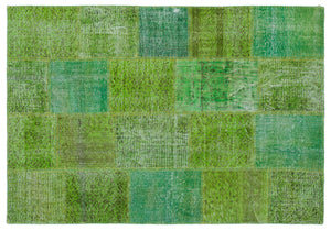 Green Over Dyed Patchwork Unique Rug 5'3'' x 7'7'' ft 160 x 230 cm