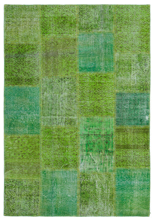 Green Over Dyed Patchwork Unique Rug 5'3'' x 7'7'' ft 160 x 230 cm