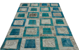 Turquoise  Over Dyed Patchwork Unique Rug 5'3'' x 7'10'' ft 160 x 238 cm