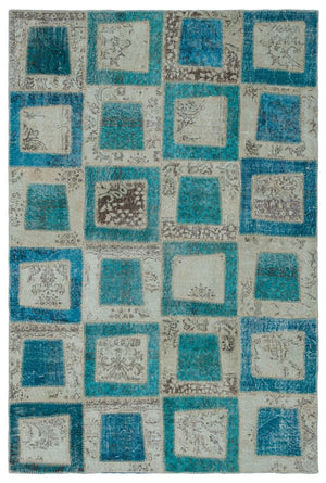 Turquoise  Over Dyed Patchwork Unique Rug 5'3'' x 7'10'' ft 160 x 238 cm
