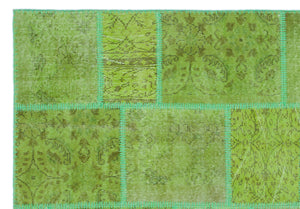 Green Over Dyed Patchwork Unique Rug 5'3'' x 7'7'' ft 160 x 230 cm