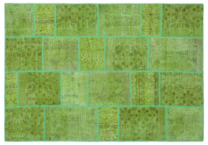 Green Over Dyed Patchwork Unique Rug 5'3'' x 7'7'' ft 160 x 230 cm