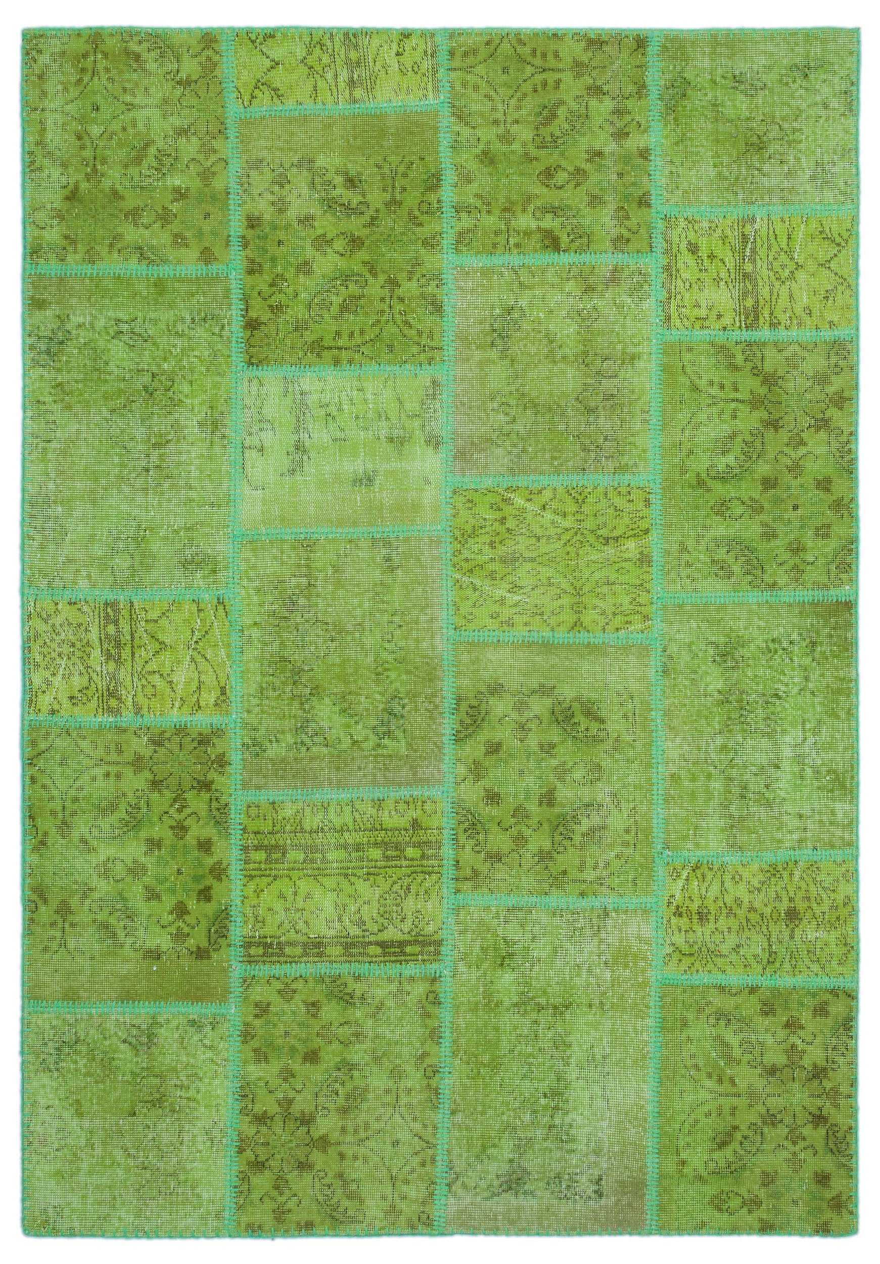 Green Over Dyed Patchwork Unique Rug 5'3'' x 7'7'' ft 160 x 230 cm