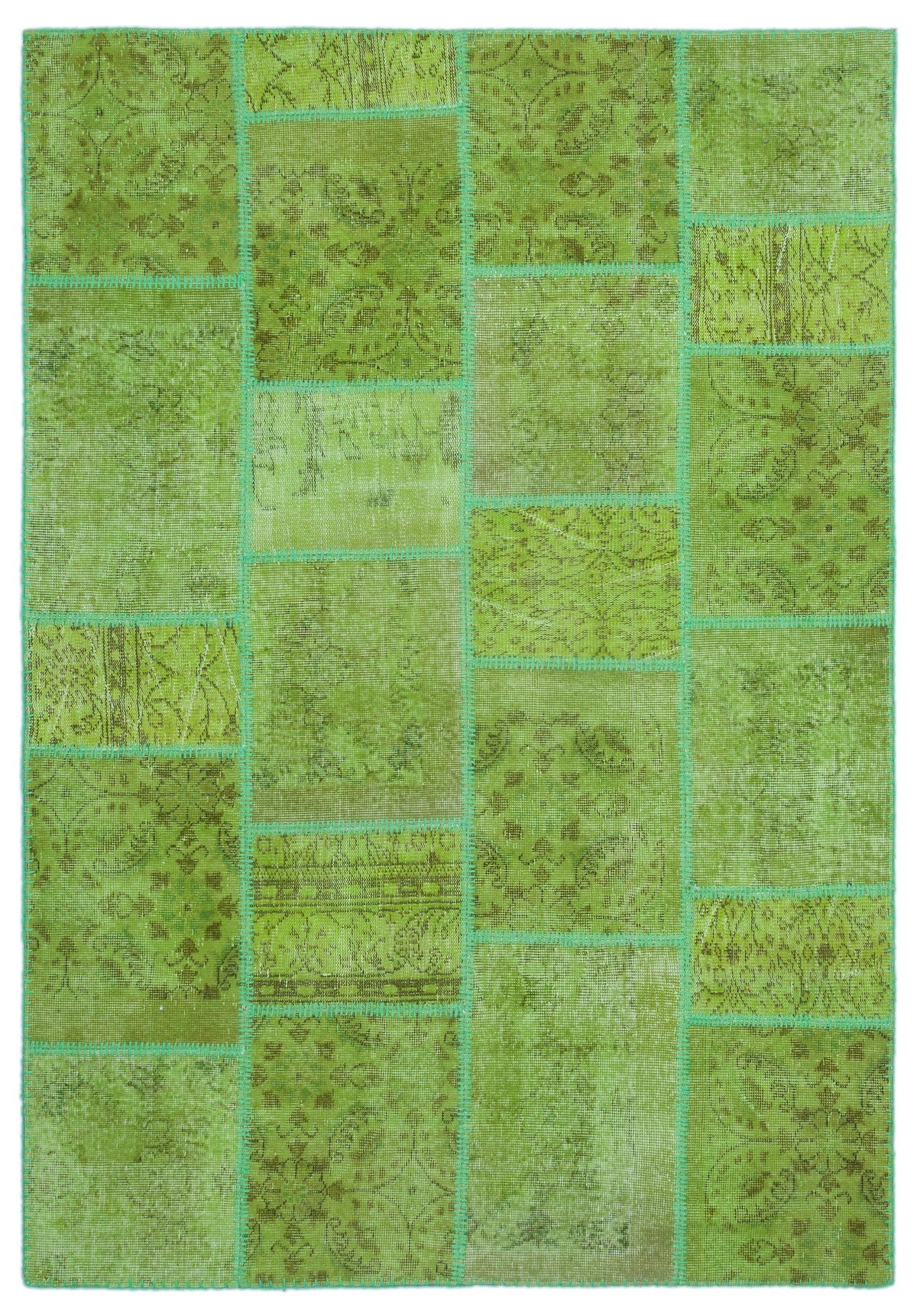 Green Over Dyed Patchwork Unique Rug 5&#39;3&#39;&#39; x 7&#39;7&#39;&#39; ft 160 x 230 cm