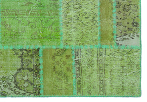 Green Over Dyed Patchwork Unique Rug 5'3'' x 7'7'' ft 160 x 230 cm