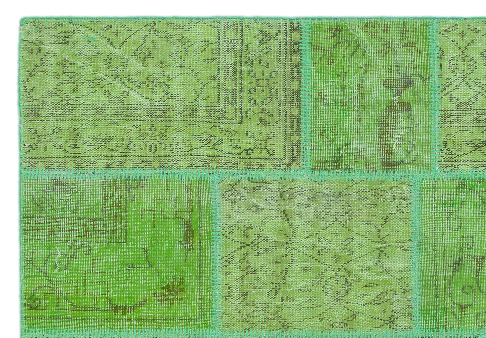 Green Over Dyed Patchwork Unique Rug 5'3'' x 7'7'' ft 160 x 230 cm