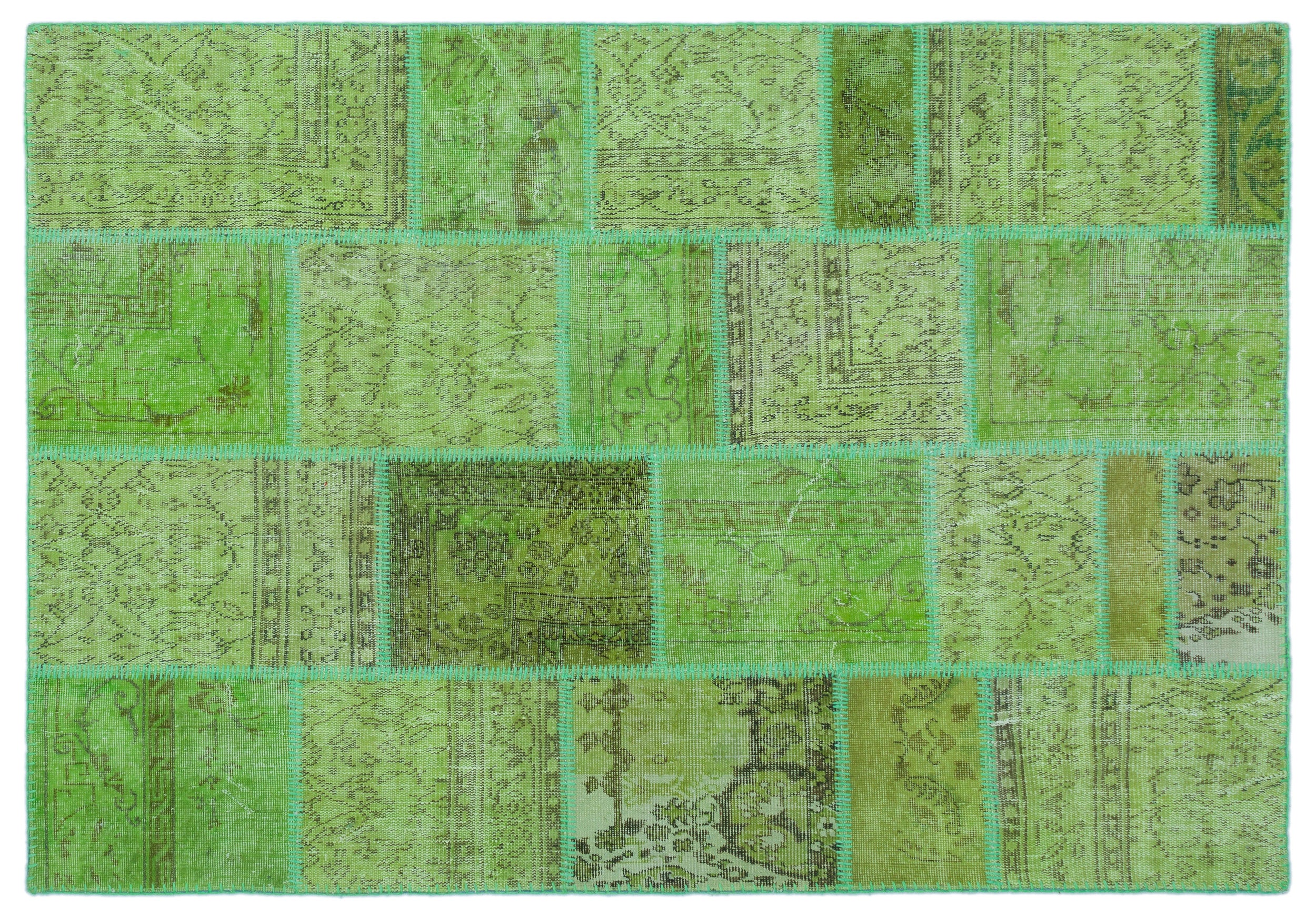 Green Over Dyed Patchwork Unique Rug 5'3'' x 7'7'' ft 160 x 230 cm