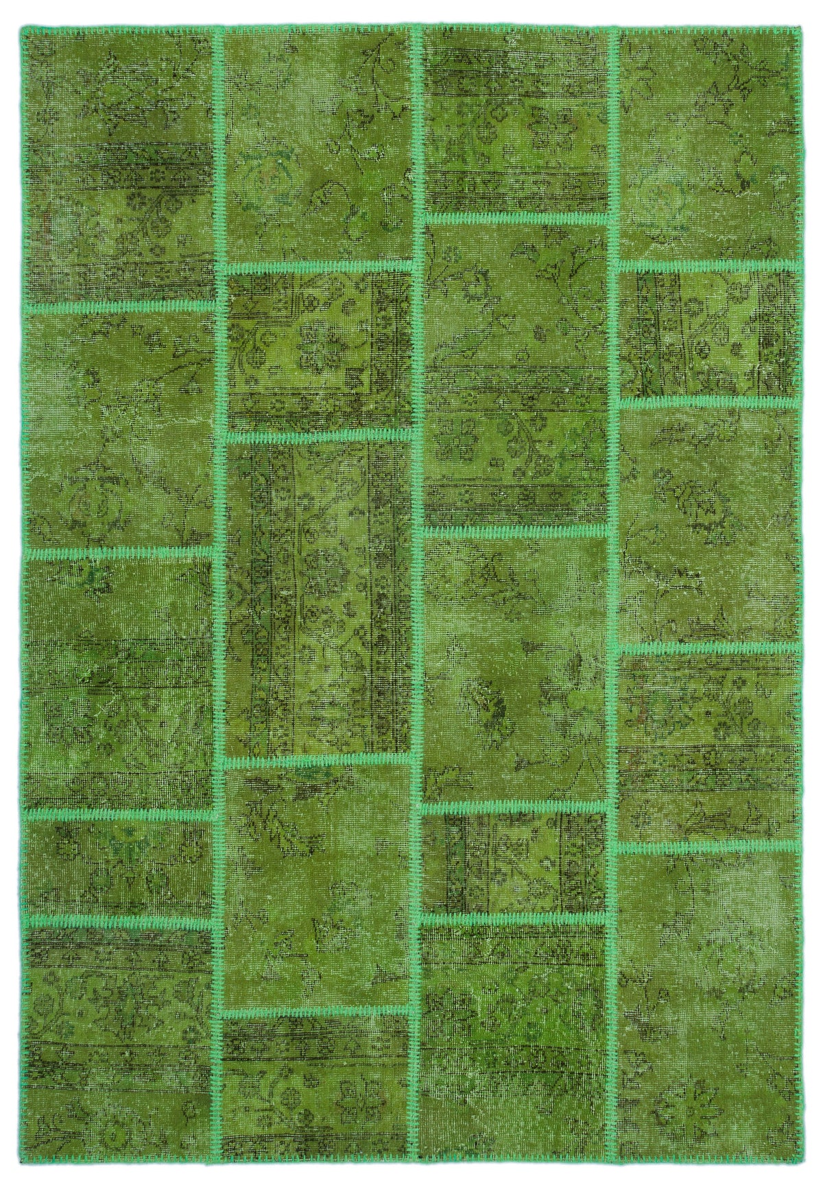 Green Over Dyed Patchwork Unique Rug 5&#39;3&#39;&#39; x 7&#39;7&#39;&#39; ft 160 x 230 cm