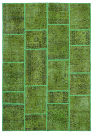 Green Over Dyed Patchwork Unique Rug 5'3'' x 7'7'' ft 160 x 230 cm