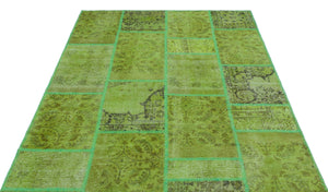 Green Over Dyed Patchwork Unique Rug 5'3'' x 7'7'' ft 160 x 230 cm