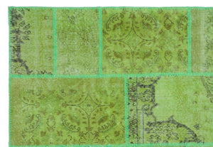 Green Over Dyed Patchwork Unique Rug 5'3'' x 7'7'' ft 160 x 230 cm