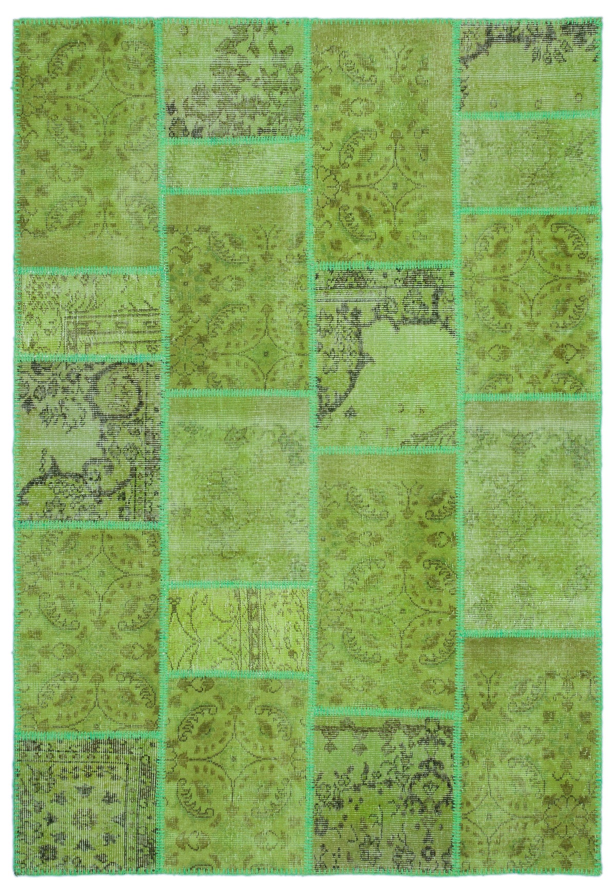 Green Over Dyed Patchwork Unique Rug 5&#39;3&#39;&#39; x 7&#39;7&#39;&#39; ft 160 x 230 cm