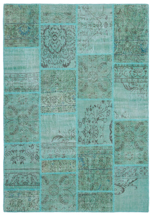 Turquoise  Over Dyed Patchwork Unique Rug 5'3'' x 7'7'' ft 160 x 230 cm