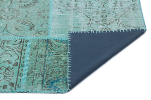 Turquoise  Over Dyed Patchwork Unique Rug 5'3'' x 7'7'' ft 160 x 230 cm