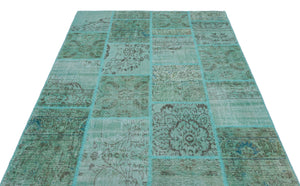 Turquoise  Over Dyed Patchwork Unique Rug 5'3'' x 7'7'' ft 160 x 230 cm