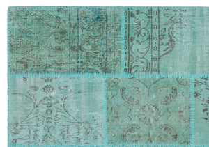 Turquoise  Over Dyed Patchwork Unique Rug 5'3'' x 7'7'' ft 160 x 230 cm
