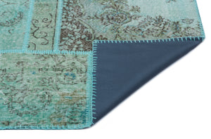 Turquoise  Over Dyed Patchwork Unique Rug 5'3'' x 7'7'' ft 160 x 230 cm