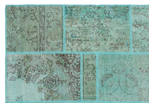 Turquoise  Over Dyed Patchwork Unique Rug 5'3'' x 7'7'' ft 160 x 230 cm