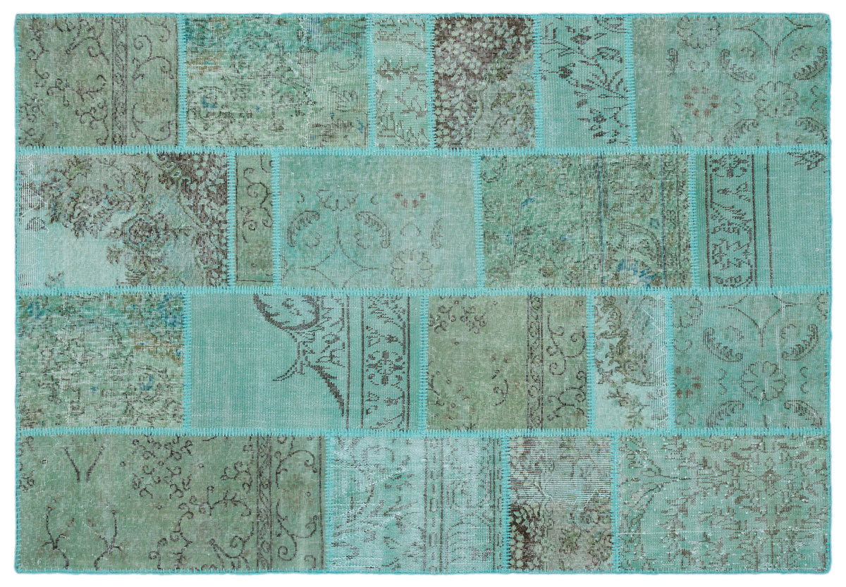 Turquoise  Over Dyed Patchwork Unique Rug 5&#39;3&#39;&#39; x 7&#39;7&#39;&#39; ft 160 x 230 cm