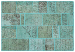 Turquoise  Over Dyed Patchwork Unique Rug 5'3'' x 7'7'' ft 160 x 230 cm