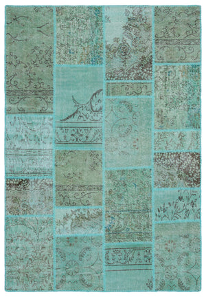 Turquoise  Over Dyed Patchwork Unique Rug 5'3'' x 7'7'' ft 160 x 230 cm