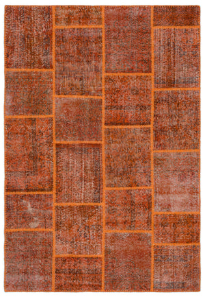 Orange Over Dyed Patchwork Unique Rug 5'3'' x 7'7'' ft 160 x 230 cm