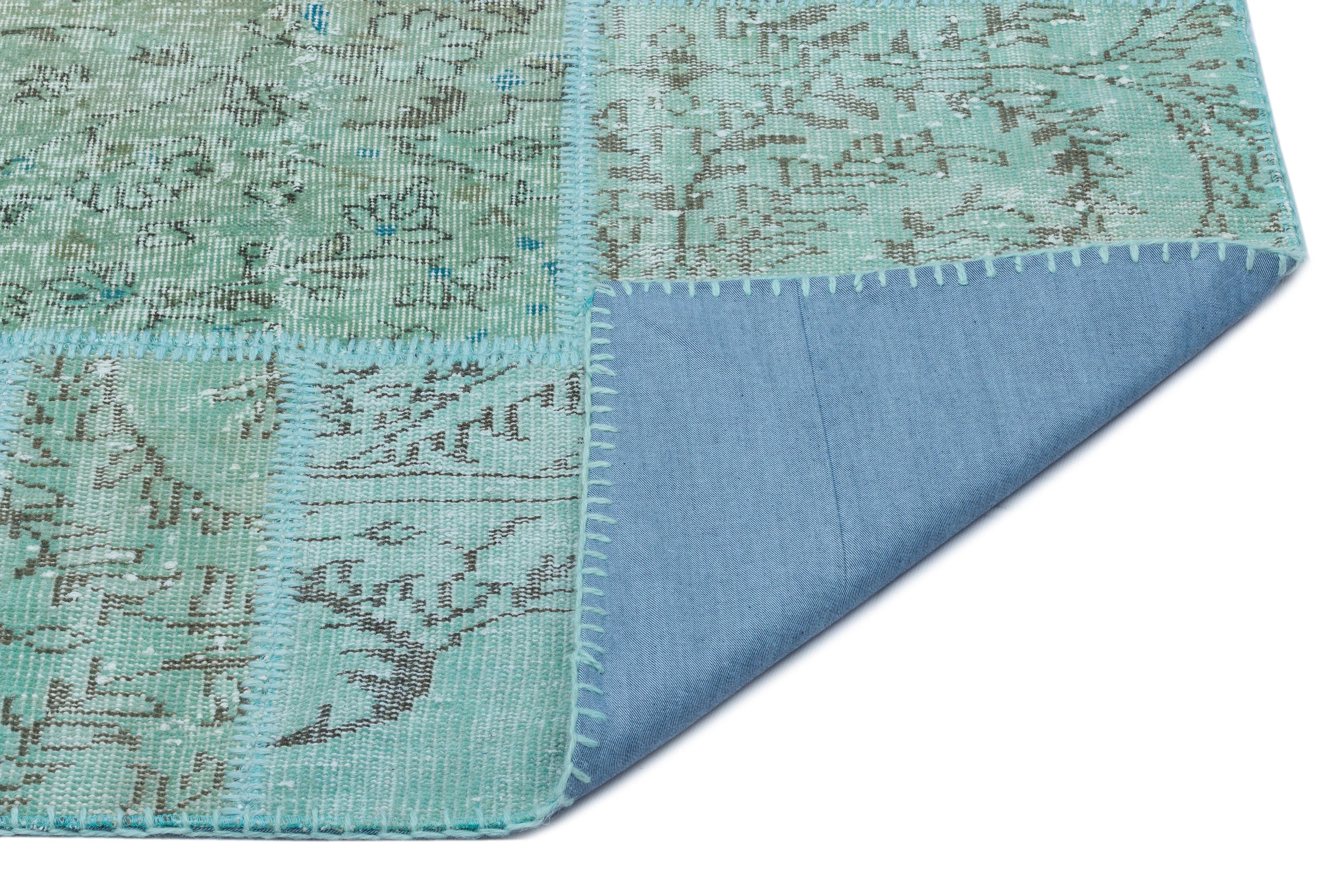 Turquoise  Over Dyed Patchwork Unique Rug 5'3'' x 7'7'' ft 160 x 230 cm