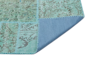 Turquoise  Over Dyed Patchwork Unique Rug 5'3'' x 7'7'' ft 160 x 230 cm
