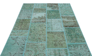 Turquoise  Over Dyed Patchwork Unique Rug 5'3'' x 7'7'' ft 160 x 230 cm