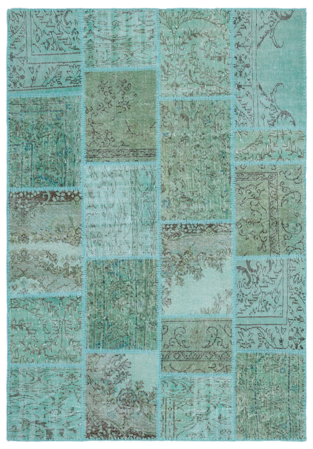 Turquoise  Over Dyed Patchwork Unique Rug 5'3'' x 7'7'' ft 160 x 230 cm