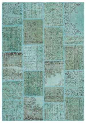 Turquoise  Over Dyed Patchwork Unique Rug 5'3'' x 7'7'' ft 160 x 230 cm