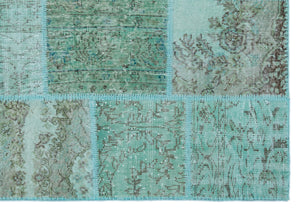 Turquoise  Over Dyed Patchwork Unique Rug 5'3'' x 7'7'' ft 160 x 230 cm