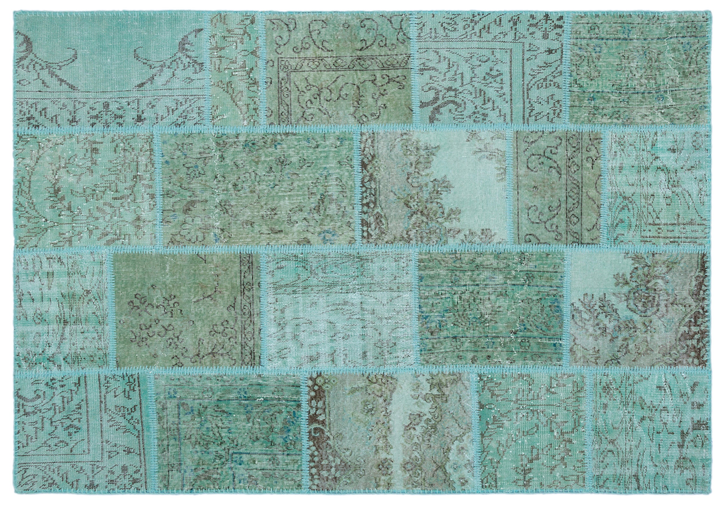 Turquoise  Over Dyed Patchwork Unique Rug 5'3'' x 7'7'' ft 160 x 230 cm