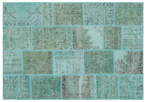 Turquoise  Over Dyed Patchwork Unique Rug 5'3'' x 7'7'' ft 160 x 230 cm