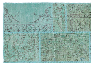 Turquoise  Over Dyed Patchwork Unique Rug 5'3'' x 7'7'' ft 160 x 230 cm