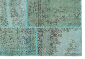 Turquoise  Over Dyed Patchwork Unique Rug 5'3'' x 7'7'' ft 160 x 230 cm