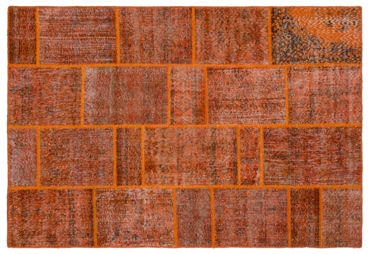 Orange Over Dyed Patchwork Unique Rug 5&#39;3&#39;&#39; x 7&#39;7&#39;&#39; ft 160 x 230 cm