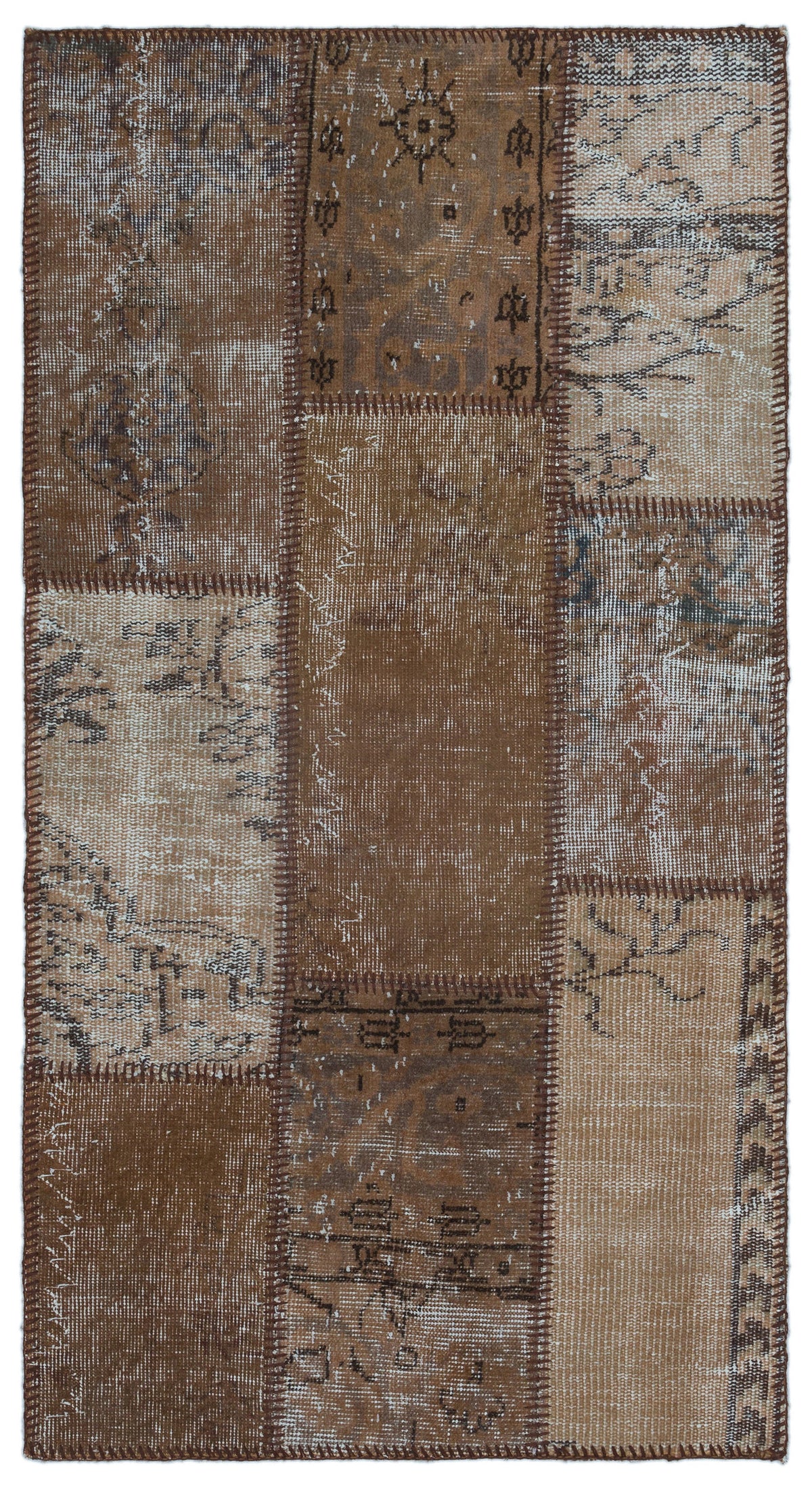Brown Over Dyed Patchwork Unique Rug 2&#39;7&#39;&#39; x 4&#39;11&#39;&#39; ft 80 x 150 cm