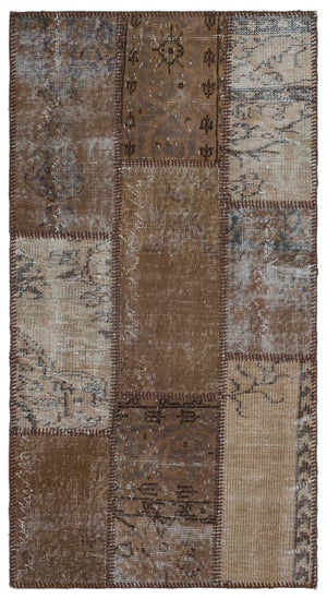 Brown Over Dyed Patchwork Unique Rug 2'7'' x 4'11'' ft 80 x 150 cm