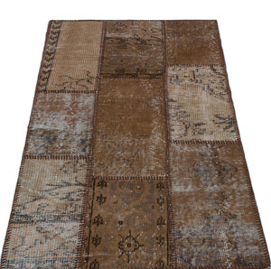 Brown Over Dyed Patchwork Unique Rug 2'7'' x 4'11'' ft 80 x 150 cm