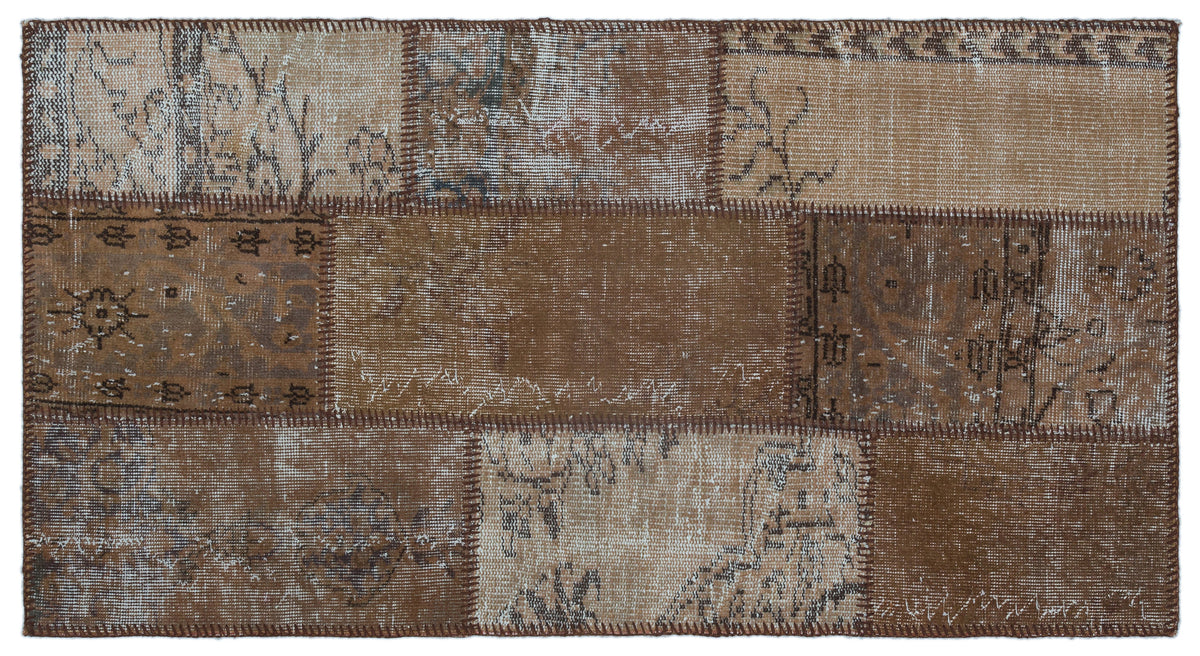 Brown Over Dyed Patchwork Unique Rug 2&#39;7&#39;&#39; x 4&#39;11&#39;&#39; ft 80 x 150 cm