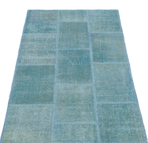 Blue Over Dyed Patchwork Unique Rug 2'7'' x 4'11'' ft 80 x 150 cm