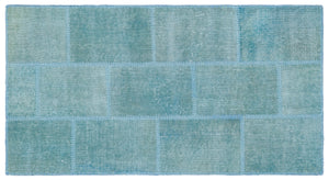 Blue Over Dyed Patchwork Unique Rug 2'7'' x 4'11'' ft 80 x 150 cm