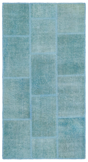 Blue Over Dyed Patchwork Unique Rug 2'7'' x 4'11'' ft 80 x 150 cm