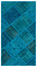 Turquoise  Over Dyed Patchwork Unique Rug 2'7'' x 4'11'' ft 80 x 150 cm