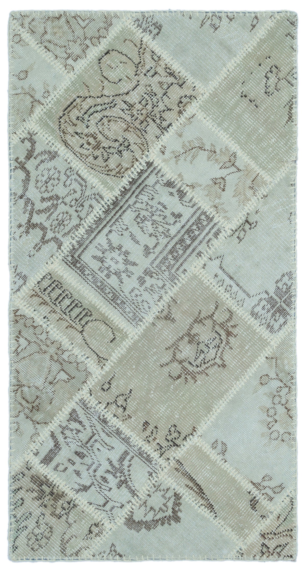 Beige Over Dyed Patchwork Unique Rug 2&#39;7&#39;&#39; x 4&#39;11&#39;&#39; ft 80 x 150 cm