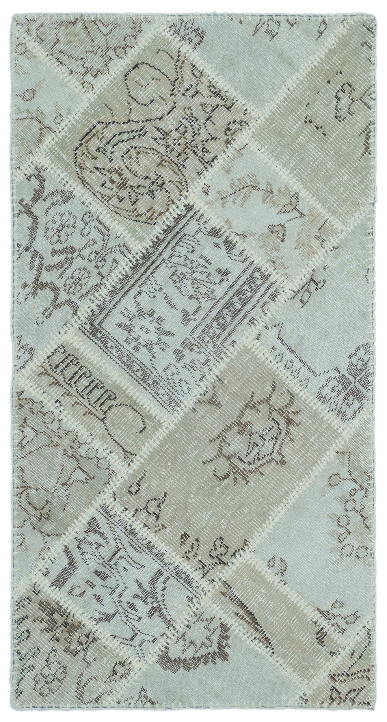 Beige Over Dyed Patchwork Unique Rug 2'7'' x 4'11'' ft 80 x 150 cm